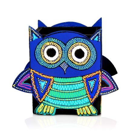 Handcrafted Wooden Owl Motif Pen Stand